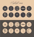 Vector highlight covers with astrology objects, mythical, esoteric and boho objects, for social media stories.